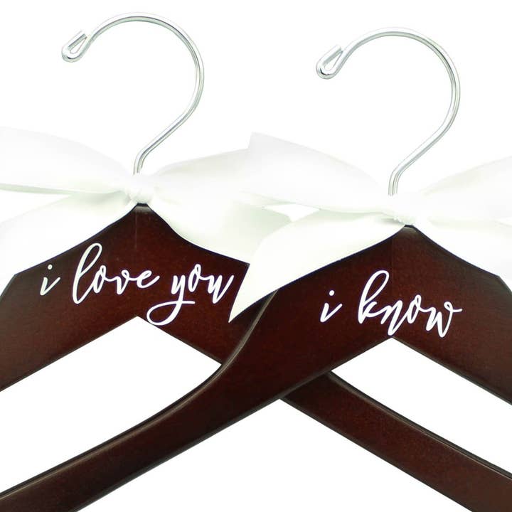 I Love You, I Know Wedding Hangers 2 Pack for wholesale by Bride and Bow