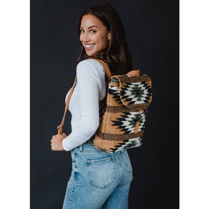 Panache Apparel Co. - Wholesale Backpack - Women's - Brown, Black & Green Aztec Backpack5