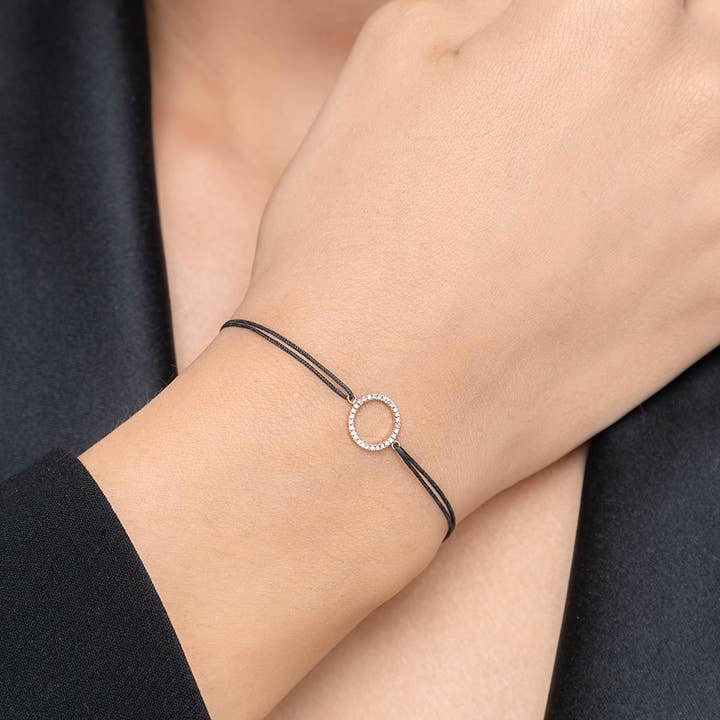 Circle lucky bracelet with diamonds, 18 K rose gold for wholesale by Leaf Jewelry