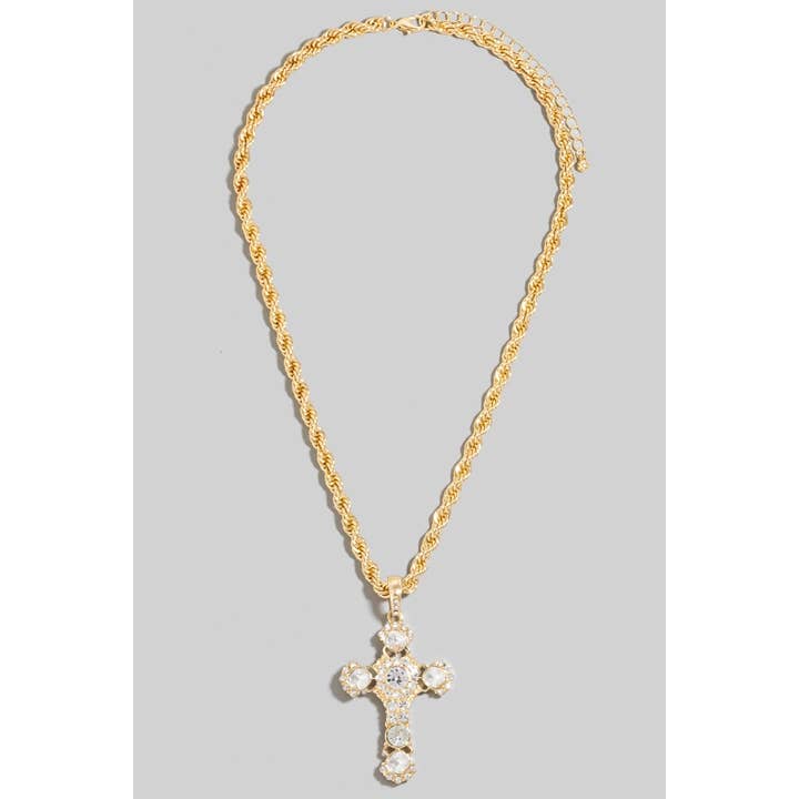 G Encrusted Pendant Cross Rope Chain Necklace for wholesale on Faire