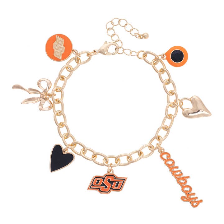 Canvas Style - Wholesale Charm/Dangle Bracelet - Oklahoma State Cowboys Enamel Icons Charm Bracelet in Shiny 0