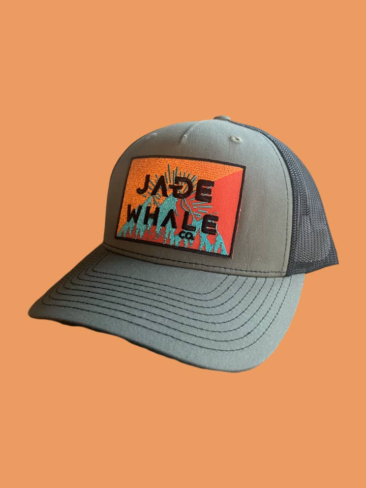 JW Mountain Logo Patch Hat-Charcoal/Black for wholesale by Jade Whale Co.