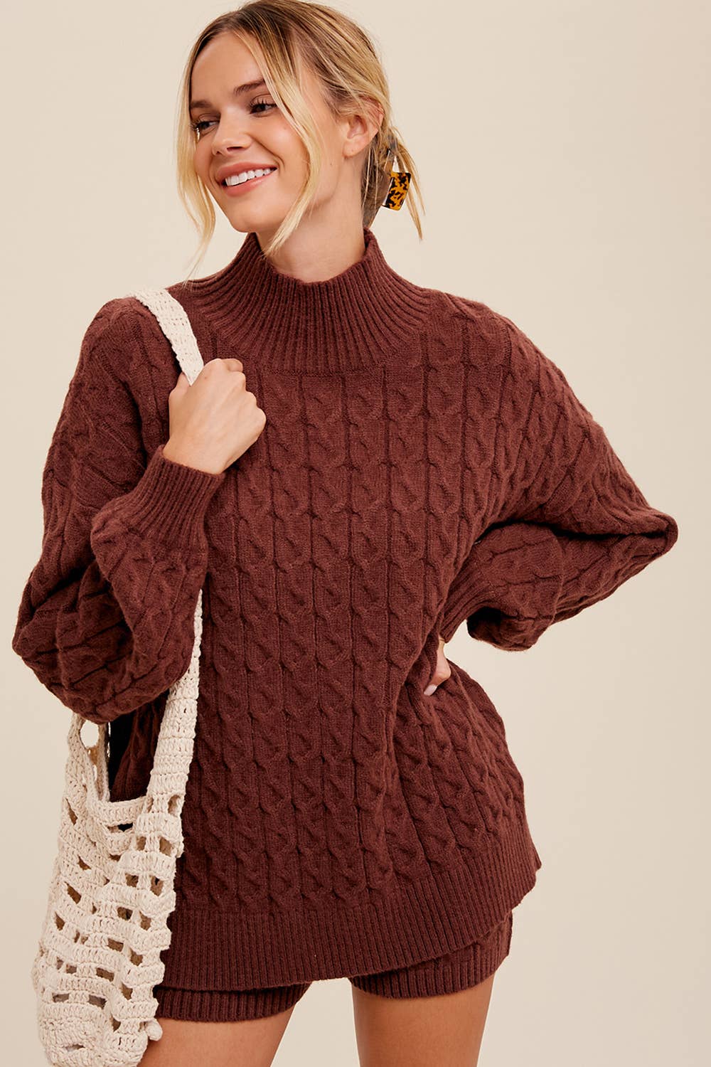 Listicle - Wholesale Lounge Set - Women's - Cable Knit Mock Neck Sweater Set LWSET0132