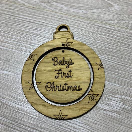 manchester laser cuts - Wholesale Ornament - Baby's First Christmas Bauble Oak