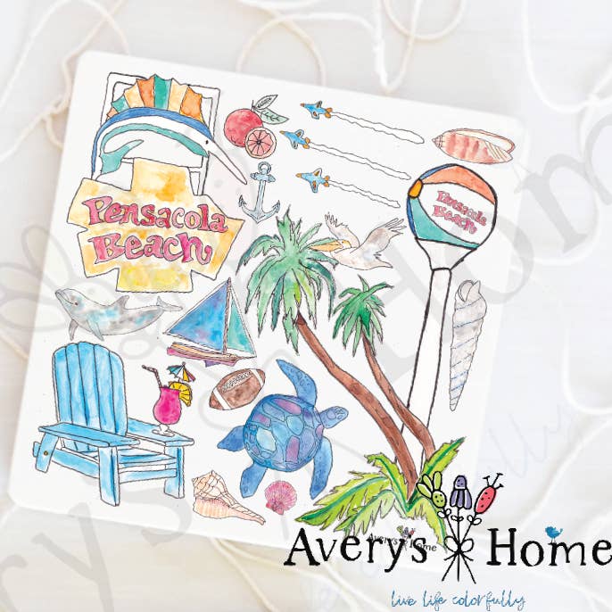 Avery's Home - Wholesale Coasters - Pensacola Beach Souvenir Stone Coaster (Sets of 4 or 12)