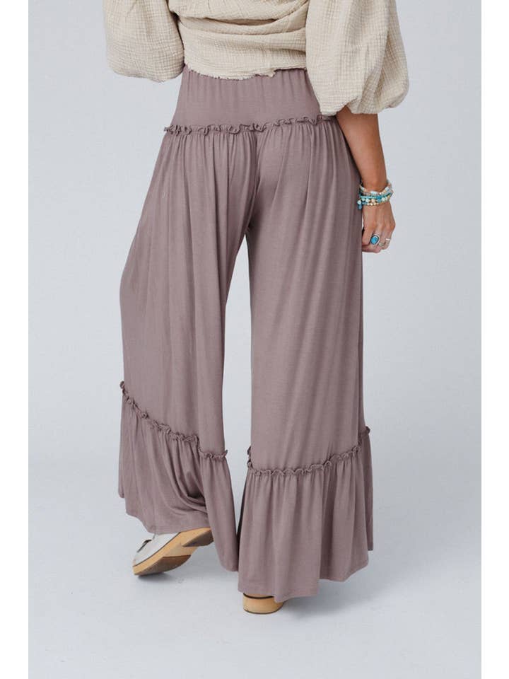 Khaki Frilled Wide Leg Pants for wholesale on Faire