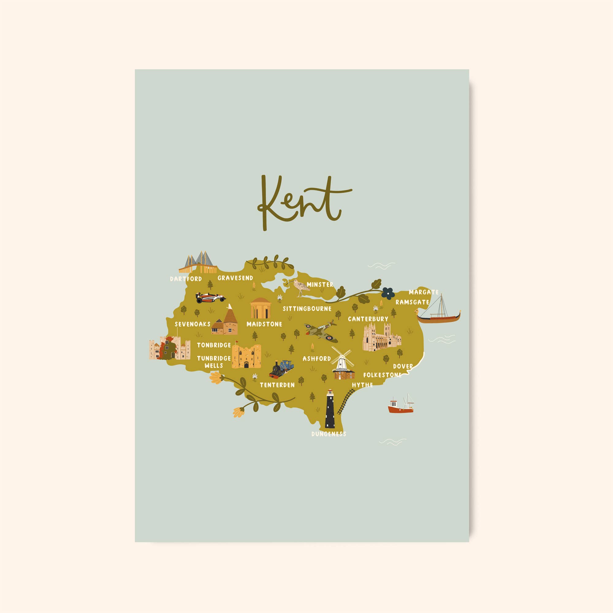 Abbie Imagine - Wholesale Art Print - Kent Map Print | Illustrated Kent Print4