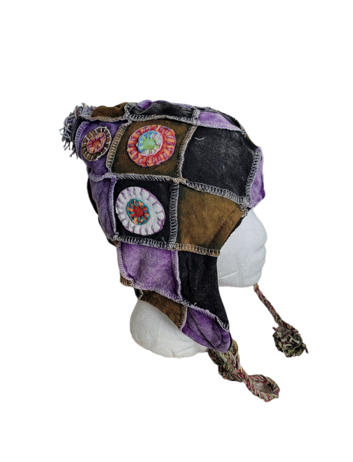 Evergreen Guardian Imports – wholesale Beanie – Women's – H150c Cotton Fleece Lined Patchwork Hat with Dark Dots2