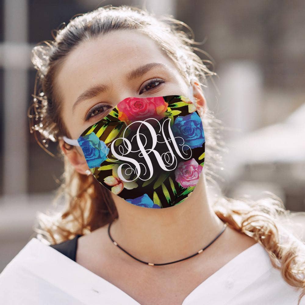 Monogramonline Inc. - Wholesale Protective Face Mask/Shield - Personalized w/ Monogram Floral Design Face Mask | Custom Design Printed Reusable Fashion Facial Cover2