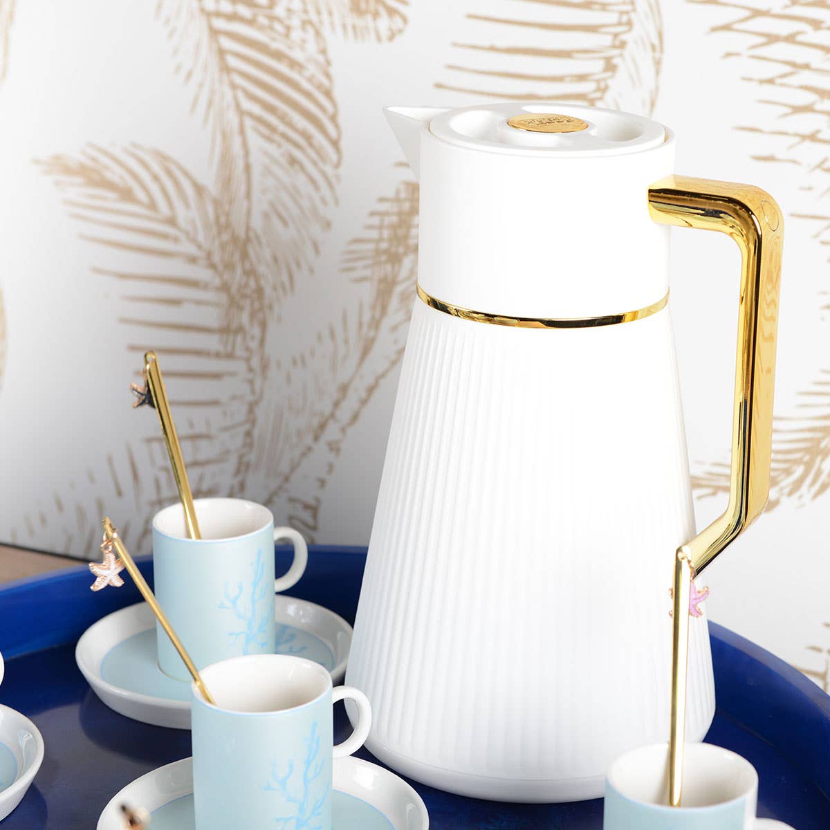 White coffee pot with golden handle 1l for wholesale on Faire1