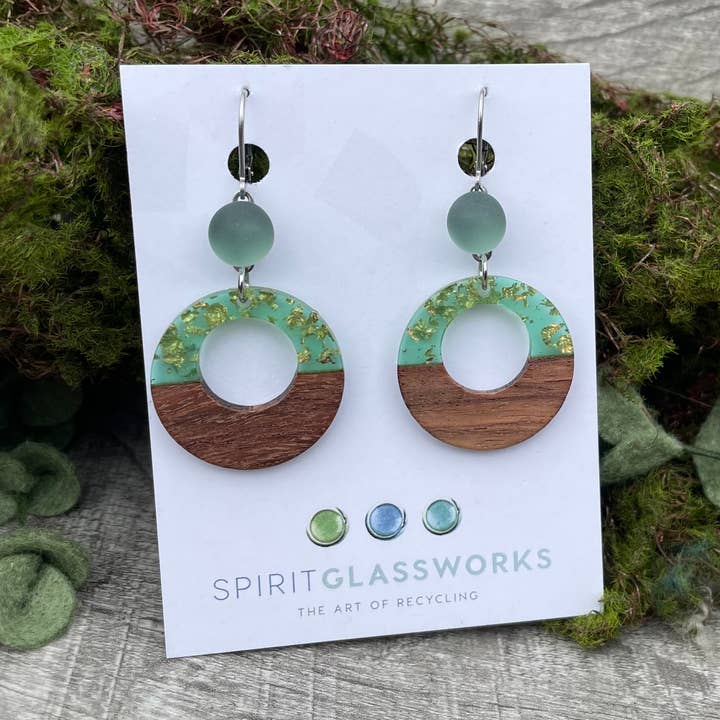 Minty Sparkle Hoop Earrings for wholesale by Spirit Glassworks