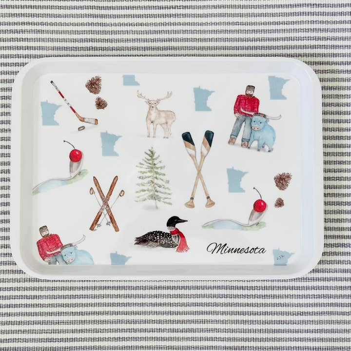 LSA-studio - Wholesale Serving Tray - Minnesota state icon watercolor illustrated melamine tray0