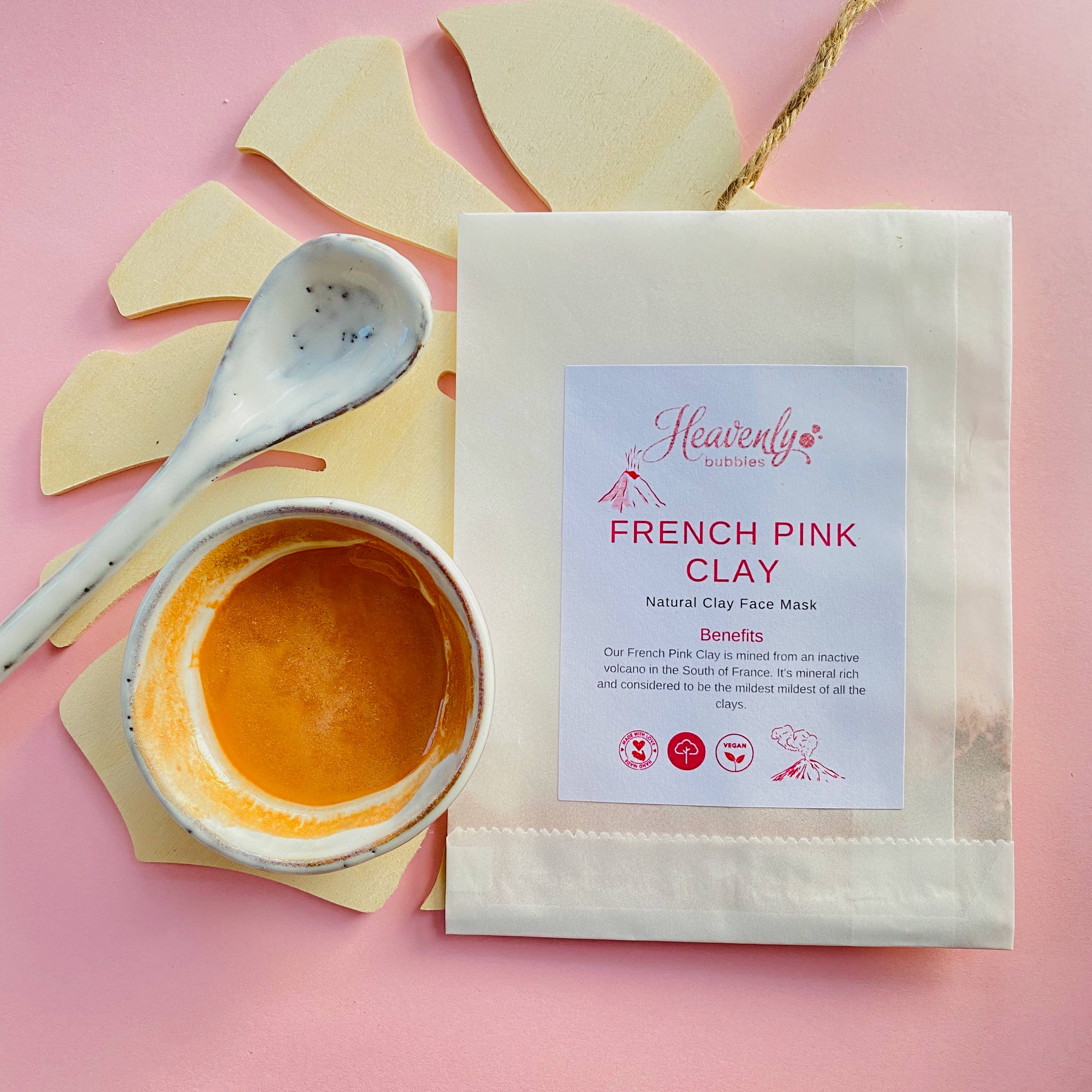 Heavenly Bubbles – wholesale Skincare face mask – French Pink Natural Clay Face Mask Single Sachet2