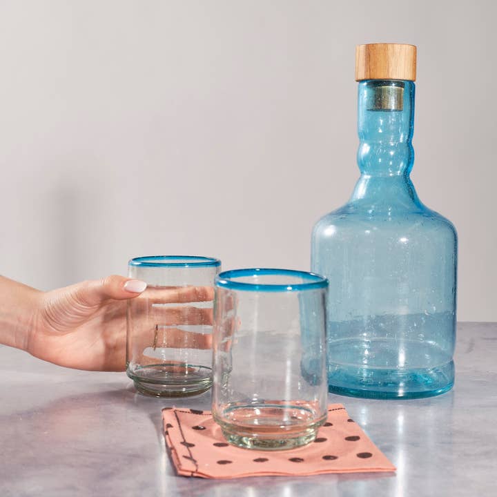 Aqua Rim Medium Stacking Drinking Glass, Handblown Glassware for wholesale by Sobremesa