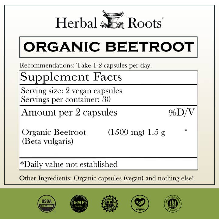 Herbal Roots - Wholesale Oral Supplement/Vitamin - Herbal Roots Organic Beet Root Capsules1