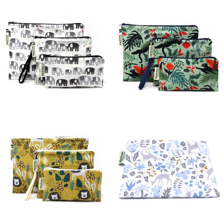 Elephant Deer Jaguar Lion Printed Reusable Zipper Pouch Sets for wholesale by MYSGREEN