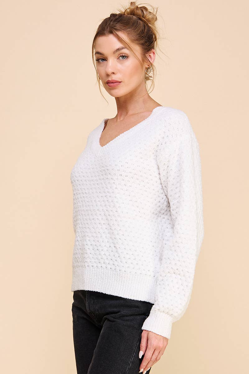 Allie Rose - Wholesale Knit Sweater - Women's - Soft Cloud Pique V Neck Sweater9