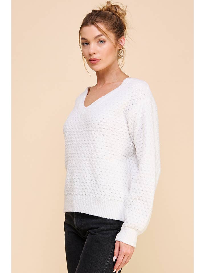 Allie Rose - Wholesale Knit Sweater - Women's - Soft Cloud Pique V Neck Sweater9