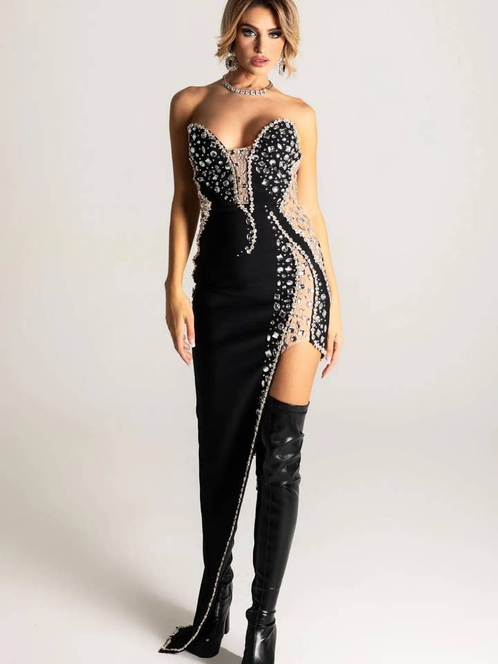 Robe bandage ornée de strass 613321 pour la vente par Invitadissimas