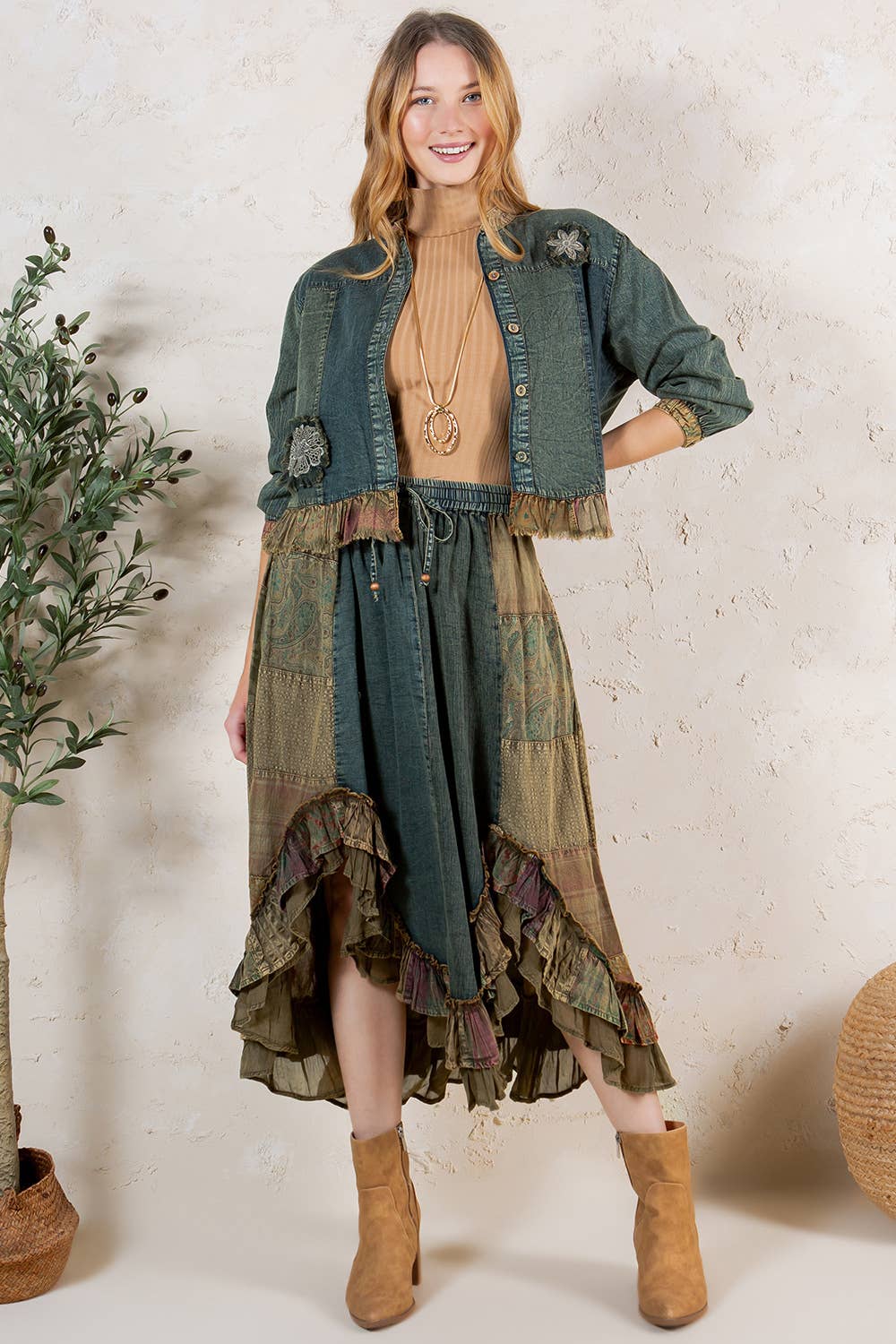 Young Threads - Wholesale Skirt - Women's - Western Boho Chic: Patchwork Midi Skirt 5