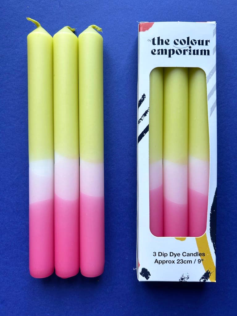 The Colour Emporium – wholesale Tapered candle/candlestick – BUDDING BLOOMS Dip Dye Dinner Candles Trio3