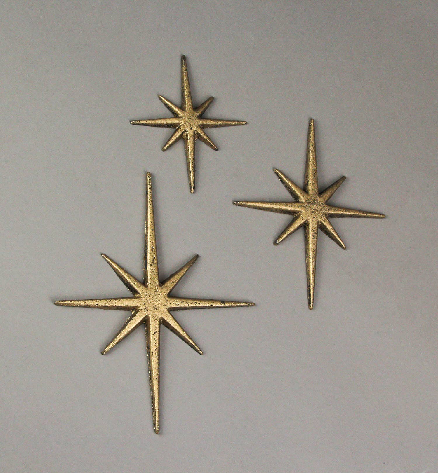 Zeckos - Wholesale Wall Accent - Set of 3 Metallic Gold Cast Iron Atomic Starburst Wall Decor3