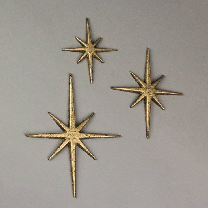 Zeckos - Wholesale Wall Accent - Set of 3 Metallic Gold Cast Iron Atomic Starburst Wall Decor3