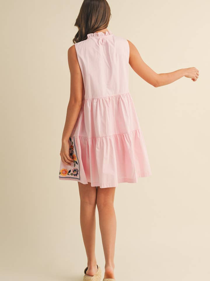 &MERCI - Wholesale Dress - Women's - FLORAL EMBROIDERY TIERED MINI DRESS MDR384136