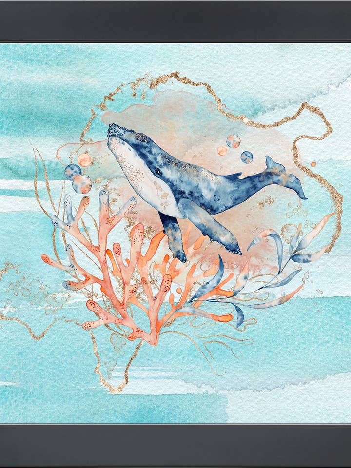 Whales Custom Framed Art Print for wholesale by The Brightener Group