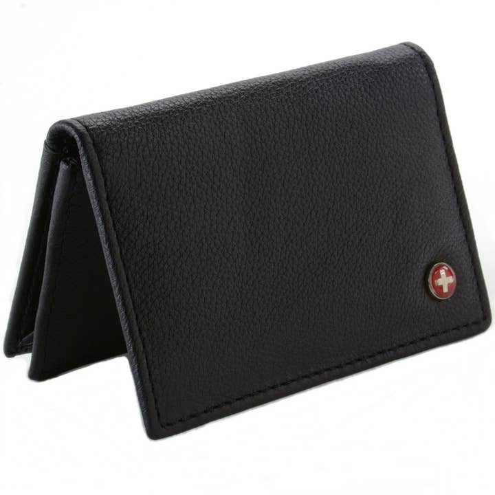 Black Alpine Swiss Expandable Business Card Case Genuine Leather Front Pocket Wallet - PDS039-Parent for wholesale on Faire