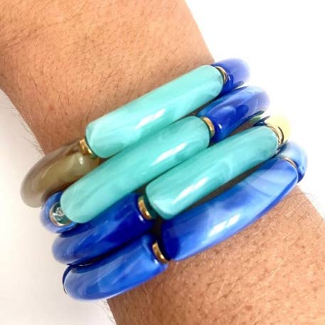 Turquoise + blue tube elastic bracelet 0.5 cm thick for wholesale by Misdi By Diane