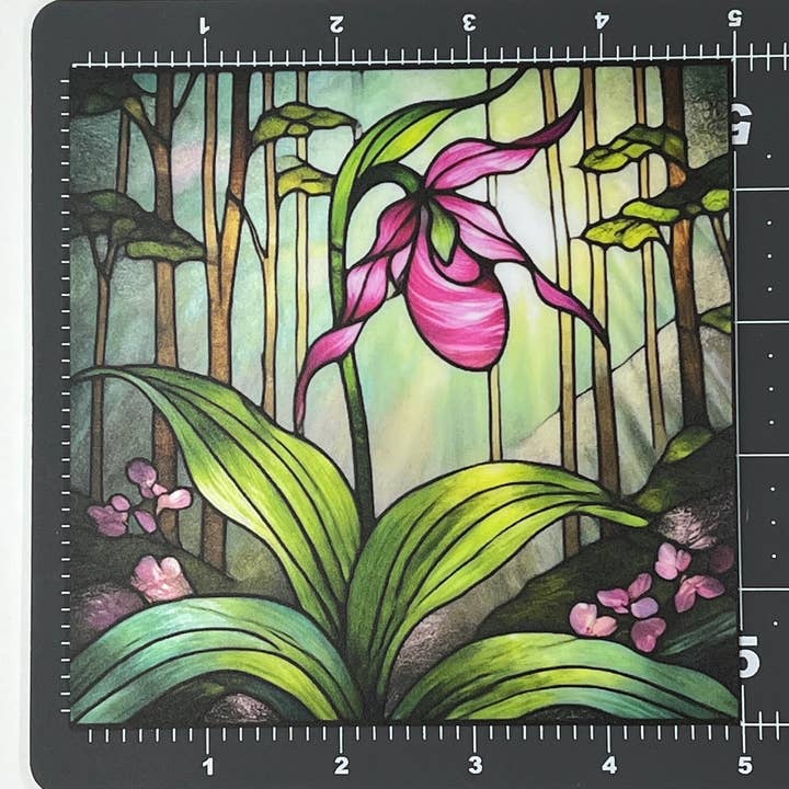 Cosmic Artware - Wholesale Suncatcher - Stained Glass Vinyl Window Cling, Pink Lady Slipper2