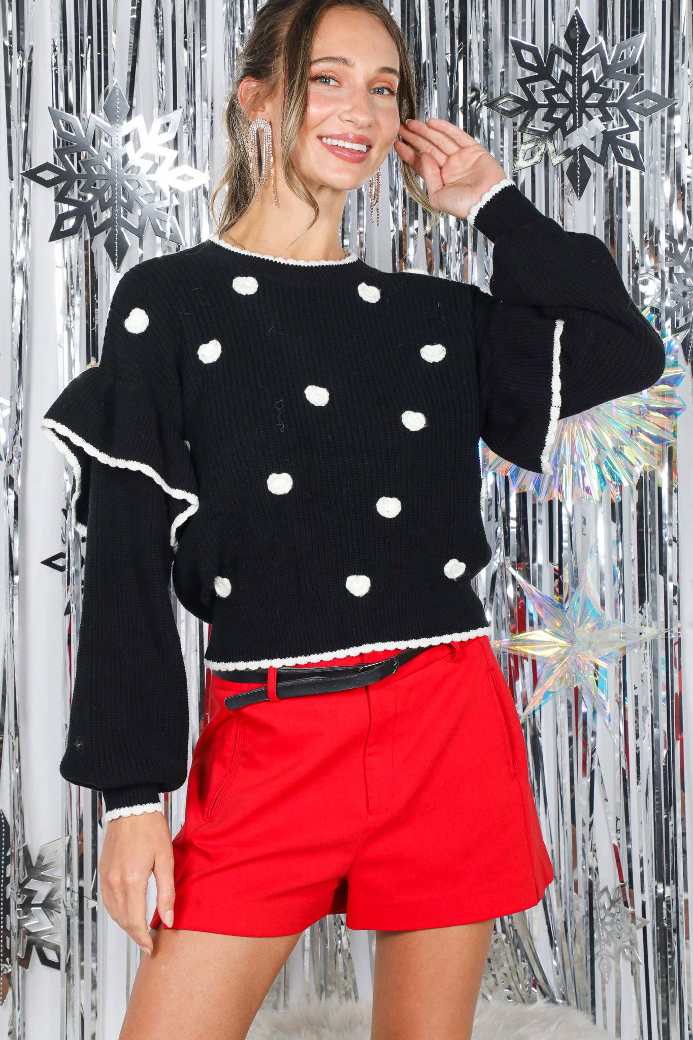 Vine & Love - Wholesale Knit Sweater - Women's - Charming Snowy Accents Festive Knitted Sweater VT829866