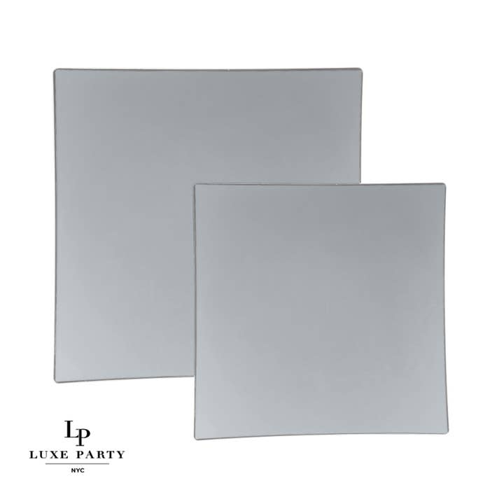 Luxe Party - Wholesale Kartonnen bordje - Vierkant grijs • Zilveren kunststof platen | 10 stuks4