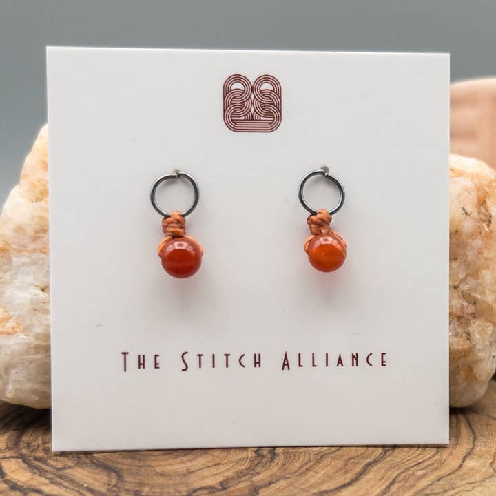 The Stitch Alliance - Wholesale Dangle Earrings - Circle Post - Oxidized Sterling Silver / Carnelian0