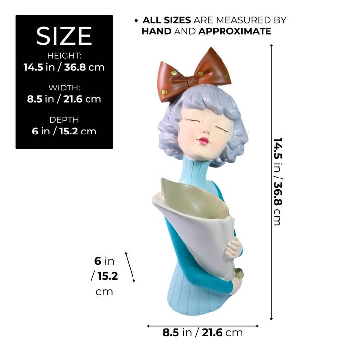 Accent Collection - Wholesale Vase - Cute Female Bust Statue and Storage, Bud Vase, Bouquet Holder, Bedroom, Dresser Decor Vanity Table Organizer, Makeup Storage, Ladies Gift Multicolor Polyresin 15 inch 37 cm