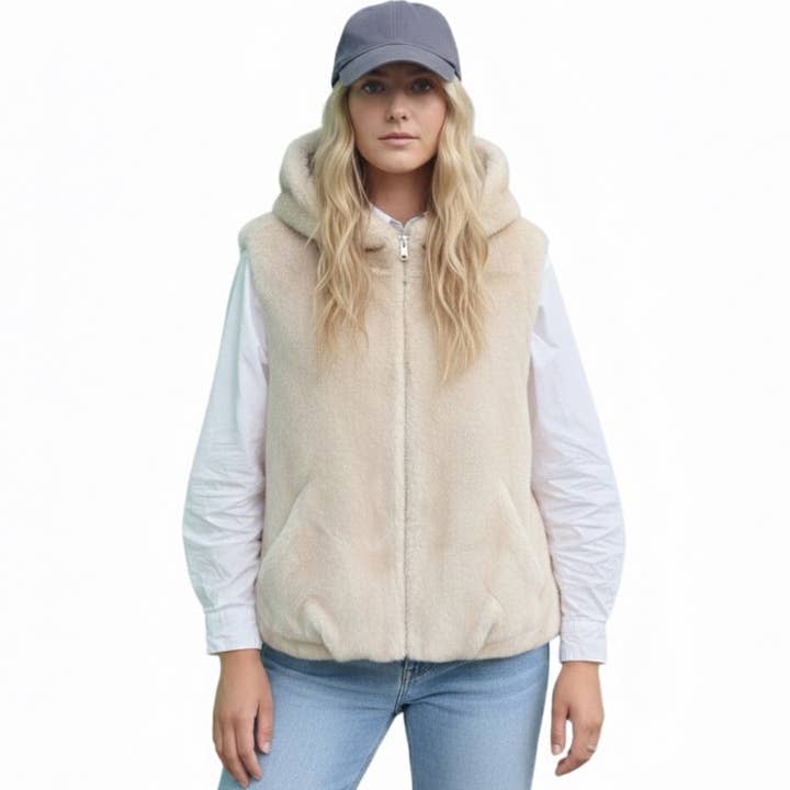 Ellison+Young - Wholesale Outerwear Vest - Women's - Real Feel Faux Mink Fur Hooded Vest1
