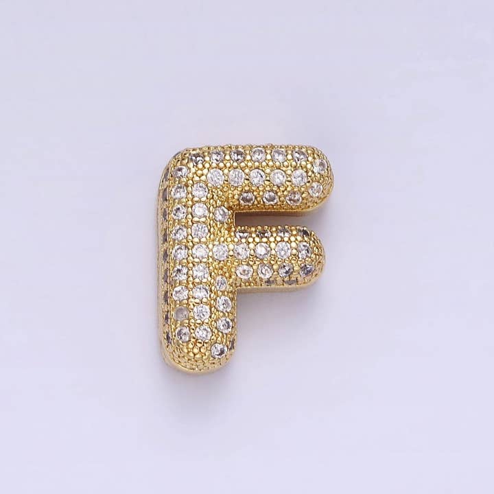 Aim Eternal – wholesale Individual charm/pendant – 14K Gold Filled 15mm Micro Paved Balloon Bubble Initial Letter Pendant | A1171-A11835