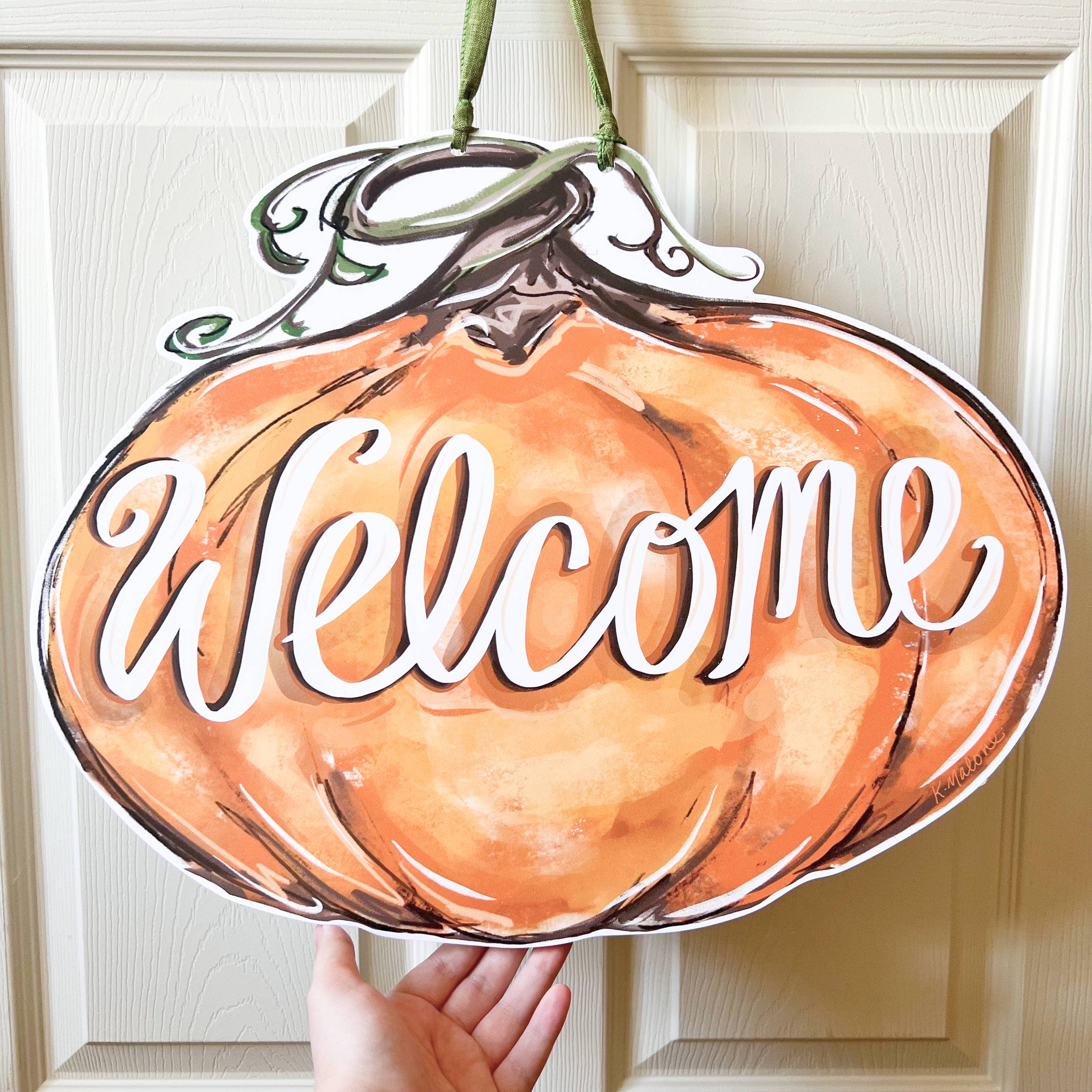 Home Malone - Vente Affichette de porte - Accroche-porte de bienvenue en forme de citrouille - Décoration d'extérieur automnale1