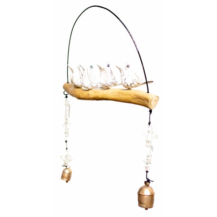 The Gossiping Birds/Natural Wood/ Painted/Beads and Bell for wholesale by Moksha Imports