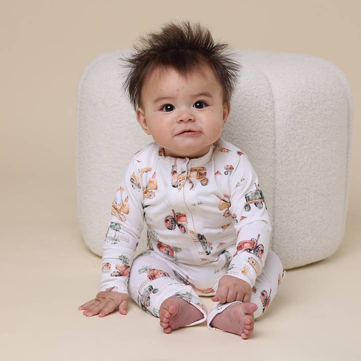 Snuggle Hunny – wholesale Sleepsuit – Baby – Diggers & Tractors Organic Snugglesuit Convertible Romper