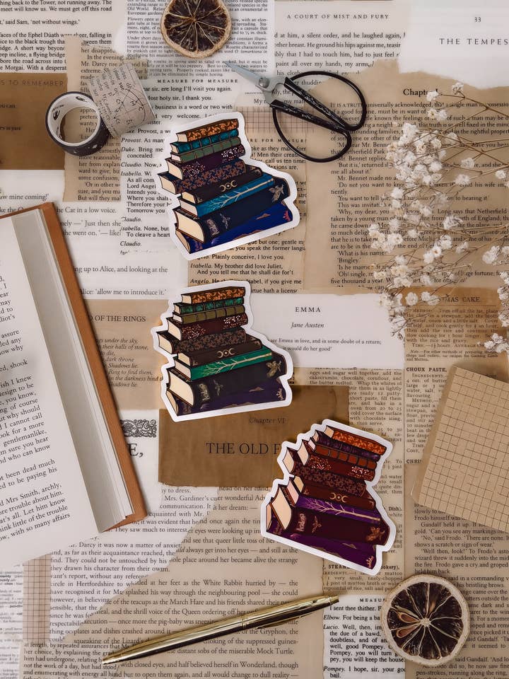 Vintage Books Sticker, 3x3in for wholesale by Twelfth Pine