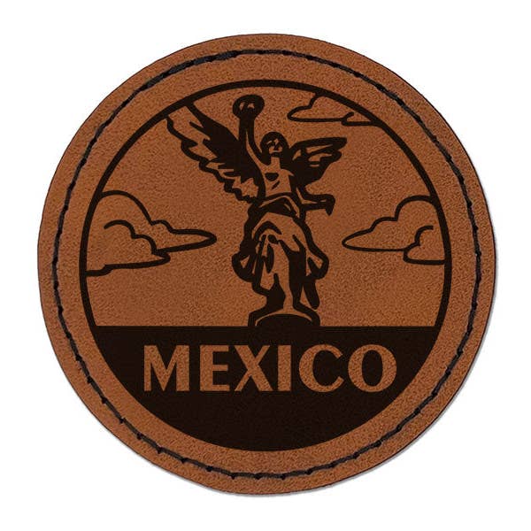 Mexique Ange de l'Indépendance Pays Destination Écusson Thermocollant Gravé en Similicuir - 2,5 Pouces - Marron pour la vente par Sniggle Sloth