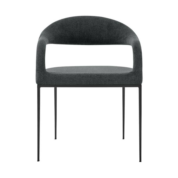 HomeRoots - Wholesale Chair - Set of Two Gray And Black Upholstered Polyester Open Back Dining Arm Chairs3