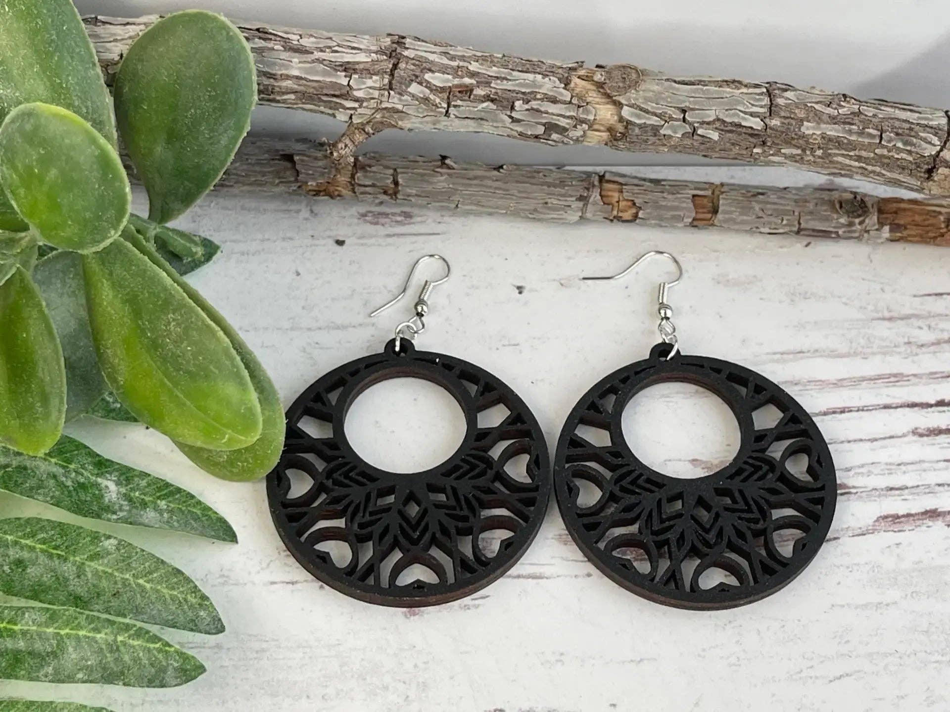 Truly Olive – Brincos de argola por atacado – Brincos de Madeira com Mandala Boho0