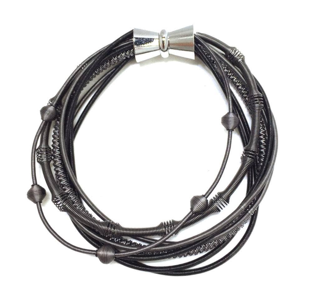Sea Lily - Wholesale Bangle Bracelet - Black Multi Texture Wire Bangle Bracelet with Magnetic Clasp0
