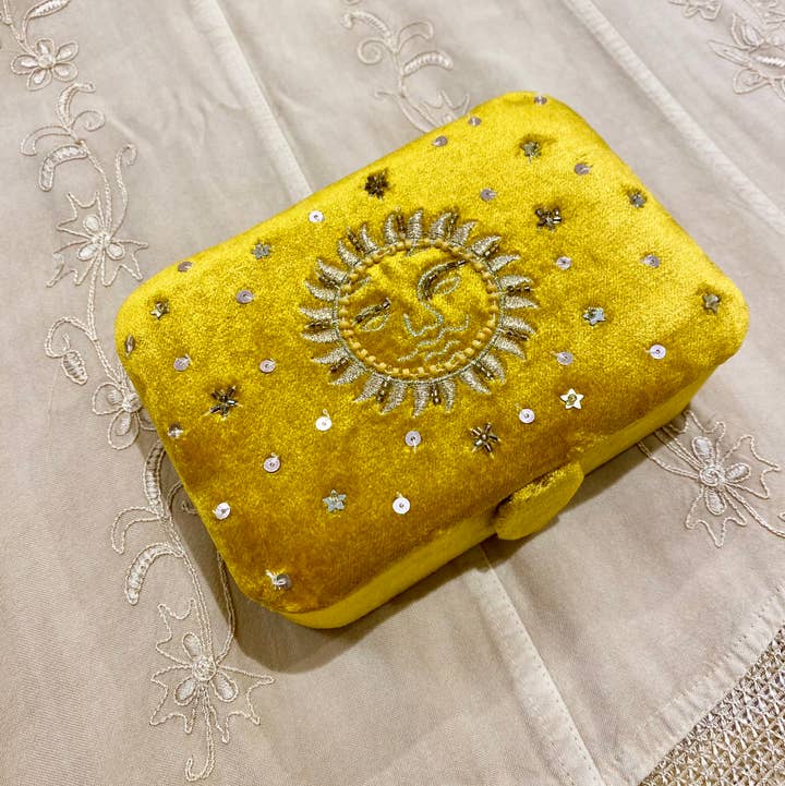 Sun Velvet Tarot Jewelry Box yellow beads for wholesale by Temple of Treasure