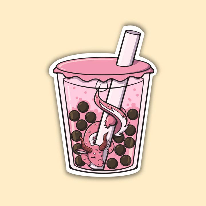 Adesivo in vinile impermeabile Strawberry Milk Dragon Boba per la vendita all'ingrosso da parte di Kelsiekishidraws