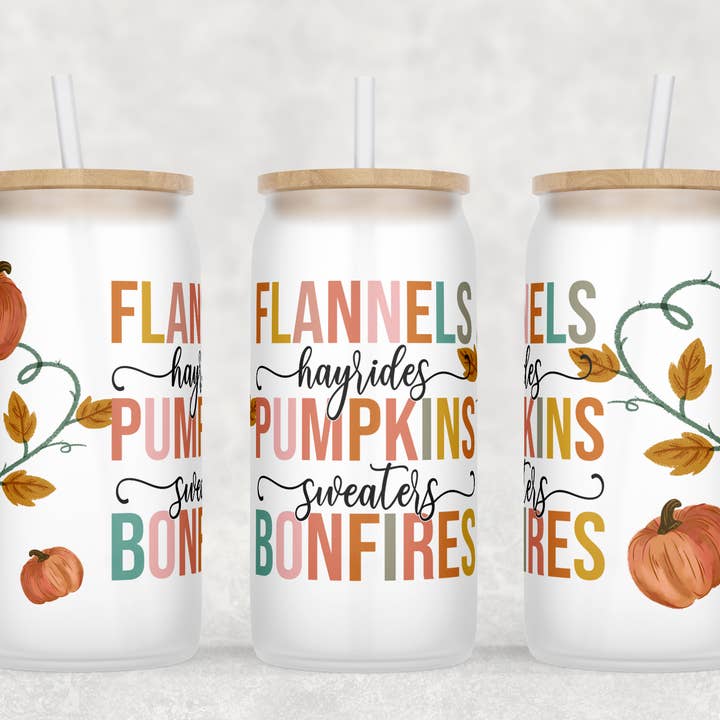 Gobelet en verre Libby 16 oz en flanelle Hayrides Pumpkins Pulls Bonfires pour la vente par Kate Haven Glass Tumblers for Every Occasion