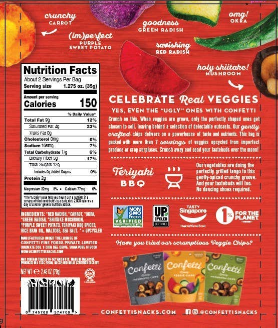 Confetti Snacks - Wholesale Chips - Lovely Vegetable Chips, Teriyaki BBQ1